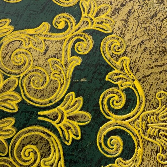 Italian Florentine Tole Green Gold Gilt Round Wood Pedestal Tray Server - Picture 6 of 7